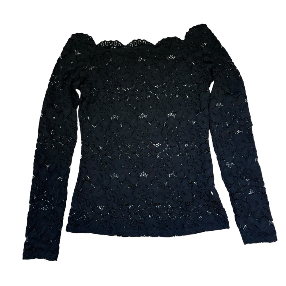PattyBoutik Size Small Black Lace Off Shoulder Long Sleeve Shirt Party City Club